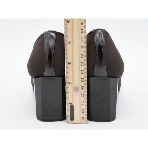 Stuart Weitzman Pumps Womens 7.5 Brown Fabric Square Toe Career Heels Slip On - Picture 11 of 14